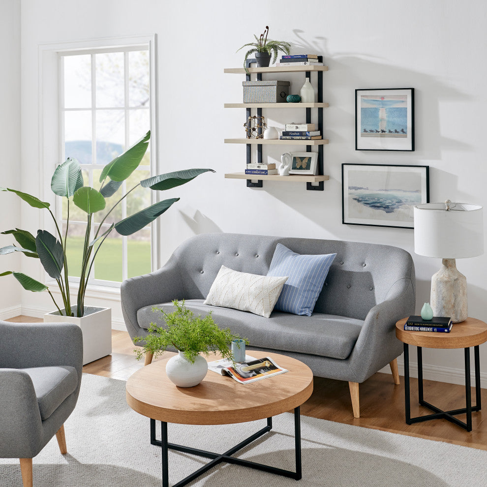 Danya B. 4-Tier Floating Bracket Wall Shelf Metal and MDF Finish, White Birch