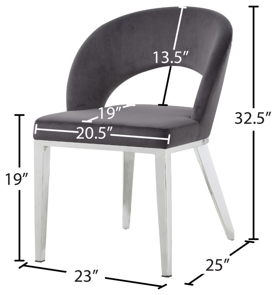 Roberto Velvet Upholstered Dining Chair, Gray, Chrome