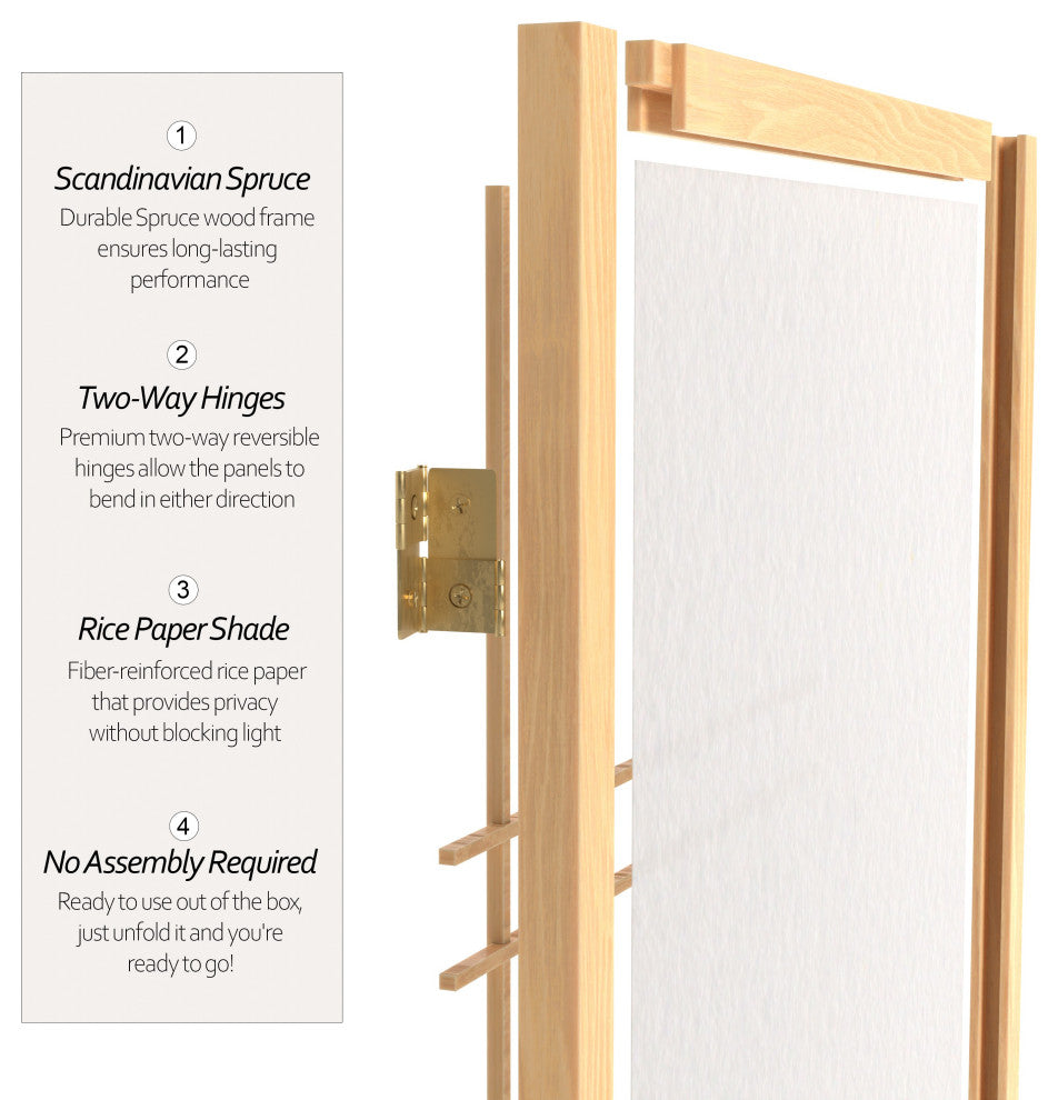 7' Tall Double Cross Shoji Screen, Natural, 3 Panels