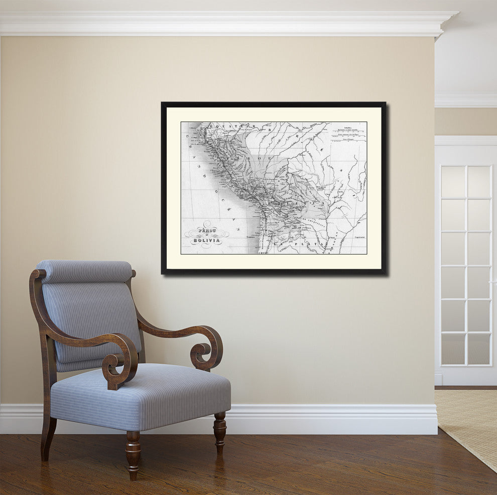 Peru Bolivia Vintage B&W Map Canvas Print, 16"x21"