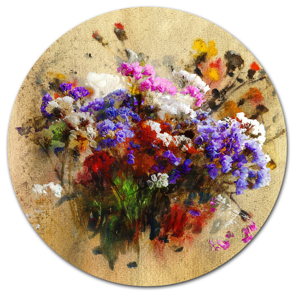 Floral Still With Bunch Of Flowers, Floral Disc Metal Artwork, 38"