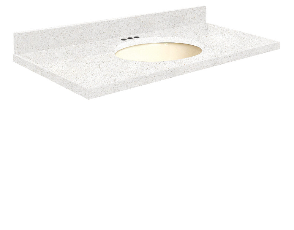 Quartz 31"x19" 1 Sink Vanity Top, Single Faucet Hole, Milan White, White Bowl