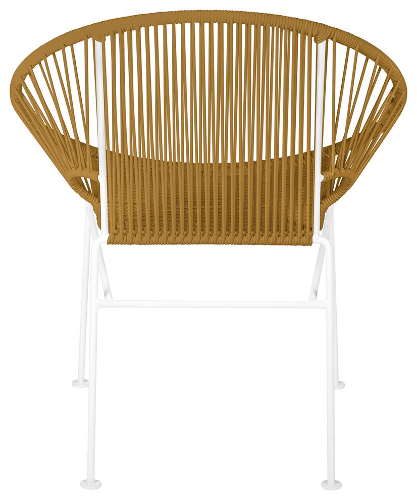 Concha Indoor/Outdoor Handmade Dining Chair, Gold Weave, White Frame