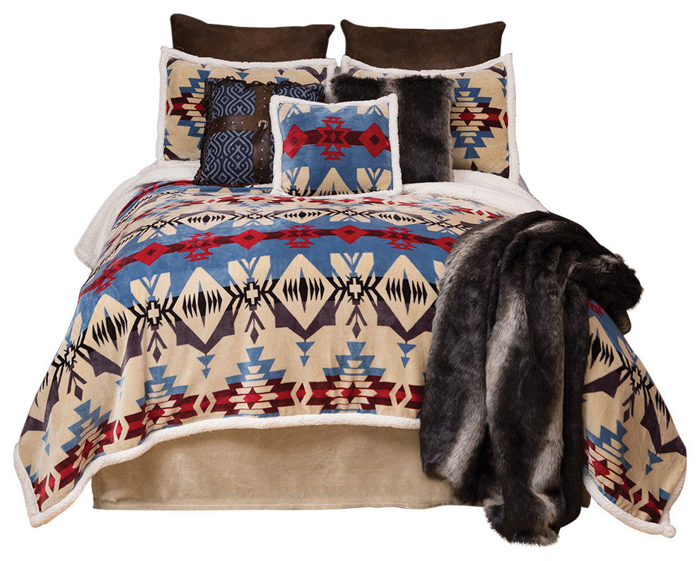 Carstens Blue River Southwestern 3-Piece Sherpa Fleece Bedding Set, Queen