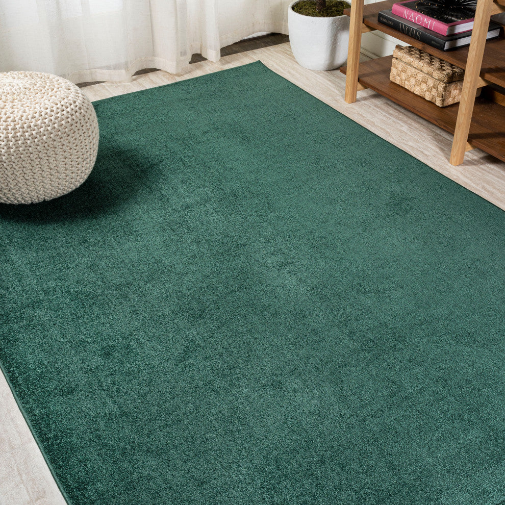 Haze Solid Low-Pile Runner Rug, Emerald, 9 X 12