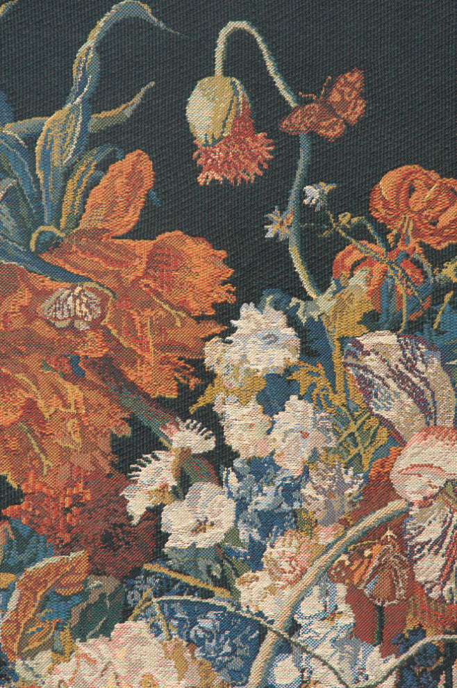 Terracotta Floral Bouquet Black Belgian Wall Tapestry