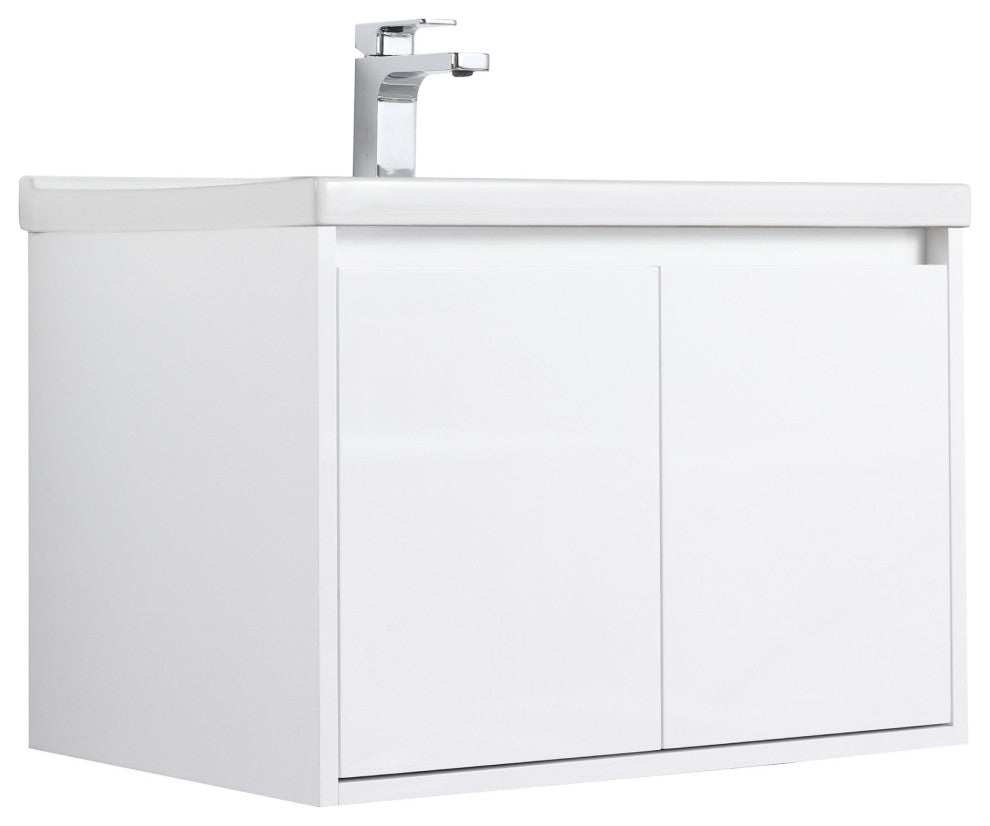 Wall Mounted Bathroom Vanity, Glossy White, 28'' W/ Sink