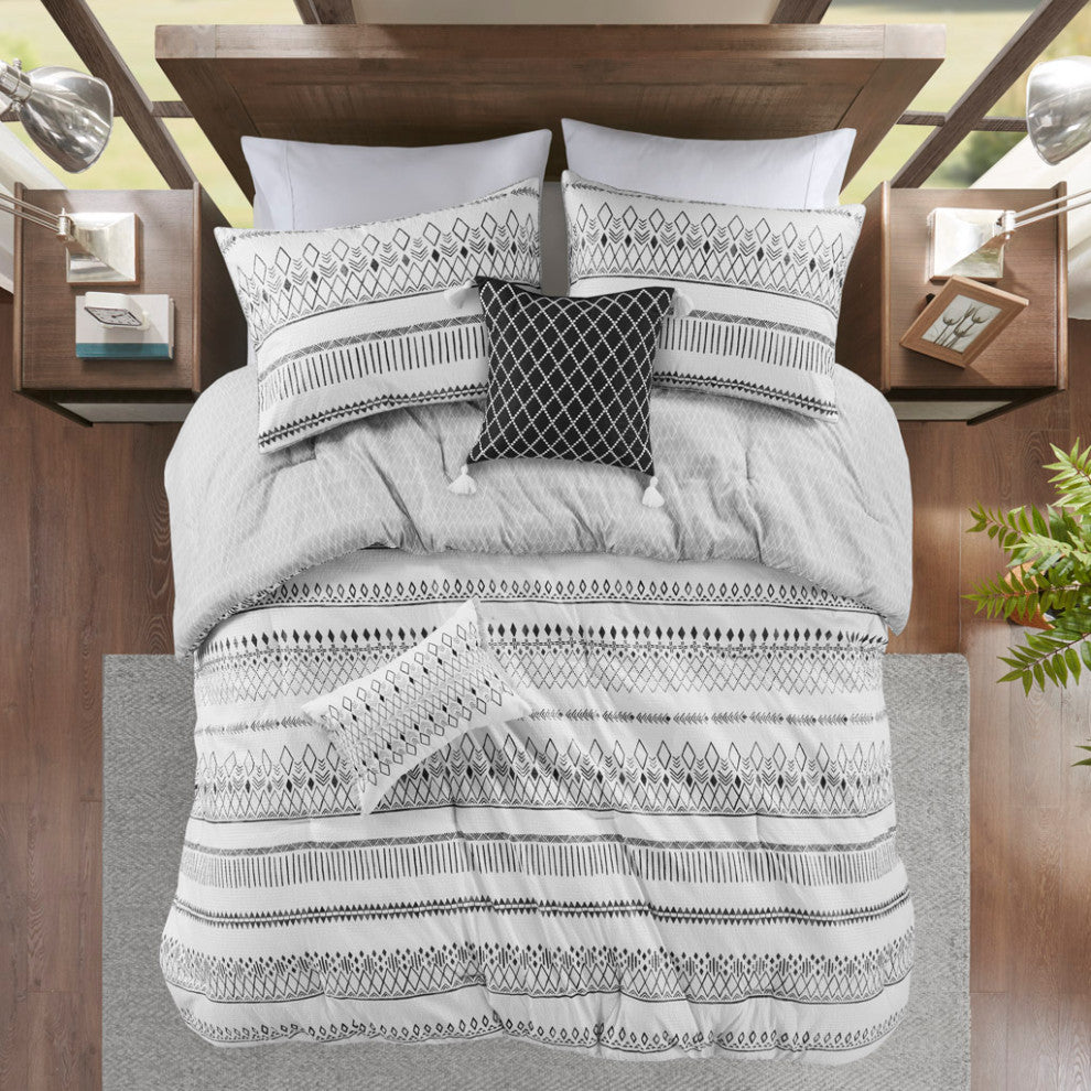 Madison Park Fraser 5 Piece Printed Seersucker Comforter Set With Throw Pillows
