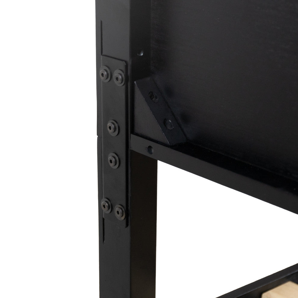 Apollo Queen Size Bed With Headboard, Black Finish, Natural