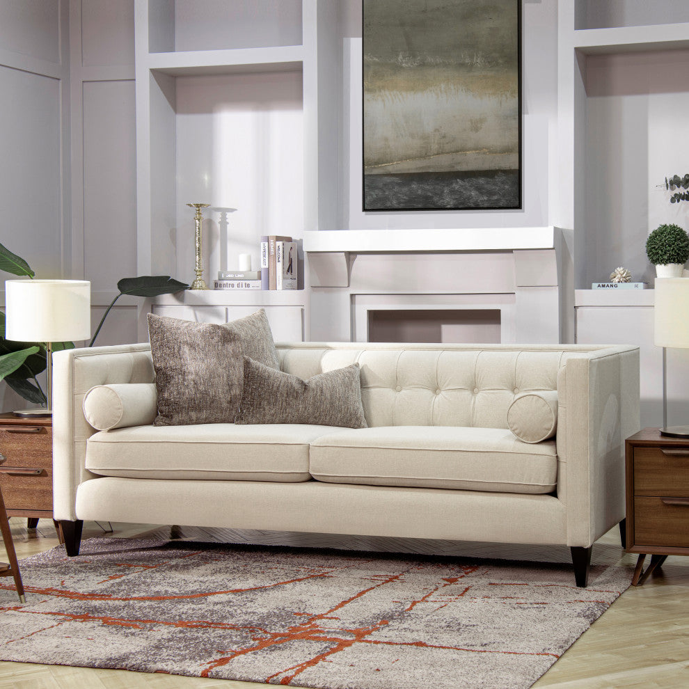 Jack 84" Modern Tuxedo Square Button-Tufted Sofa, Sky Neutral Beige Polyester
