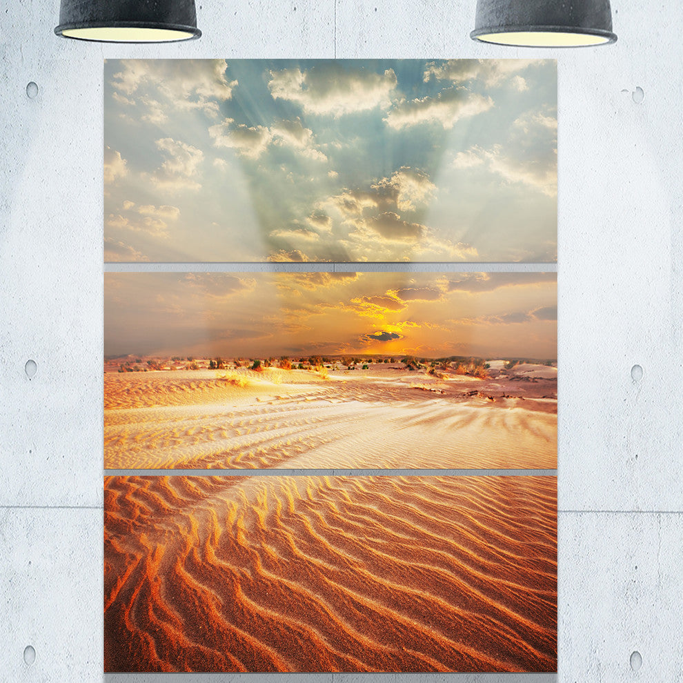 "Red Desert Under Blue Cloudy Skies" Metal Wall Art, 3 Panels, 28"x36"
