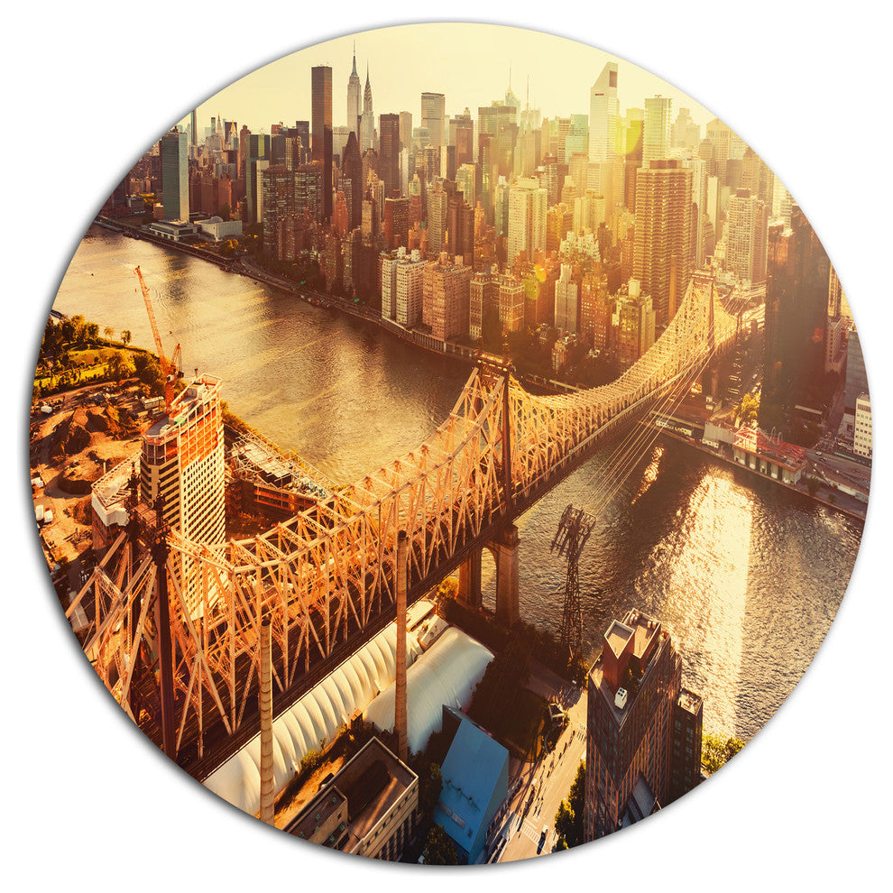 Queensboro Bridge Over East River, Cityscape Round Metal Wall Art, 11"