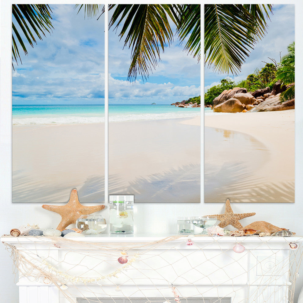 "Summer Beach With Palm Leaves" Metal Wall Art, 3 Panels, 36"x28"