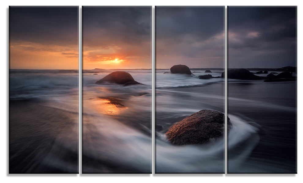 "Sunrise in Burgas Bay Near Atia" Seascape Wall Art, 4 Panels, 48"x28"