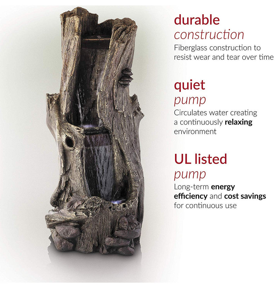 41" Tall Outdoor Rainforest Waterfall Tree Trunk Fountain with LED Lights