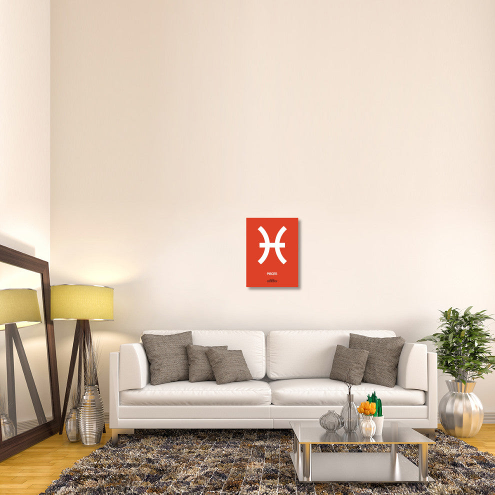 "Pisces Zodiac Sign White on Orange" Fine Art Print