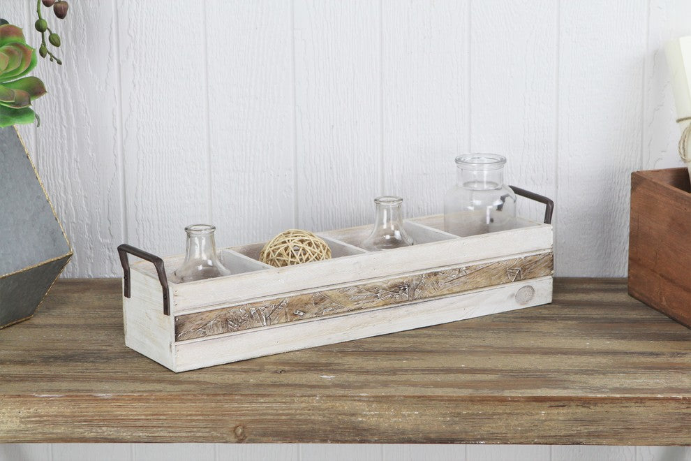 Rectangular Wood Storage, 4-Compartment, Light Brown