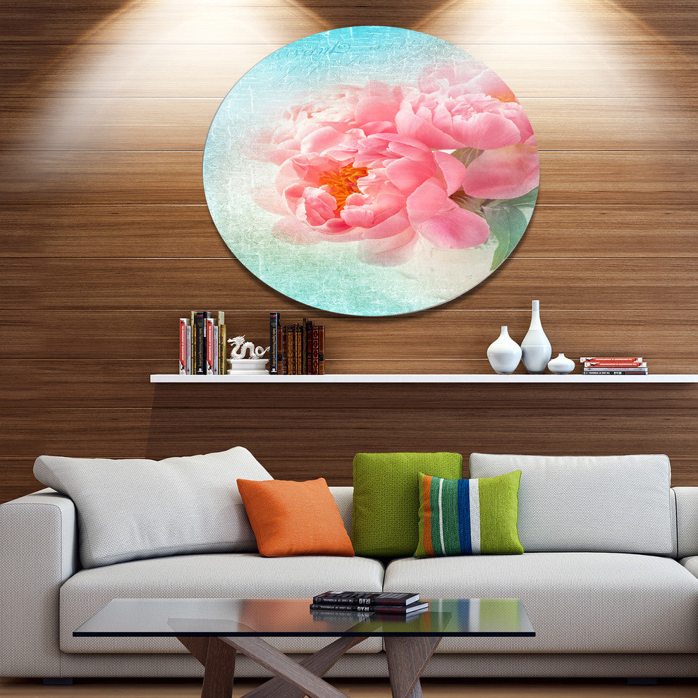 Peony Flowers Merged To Blue, Floral Round Wall Art, 11"
