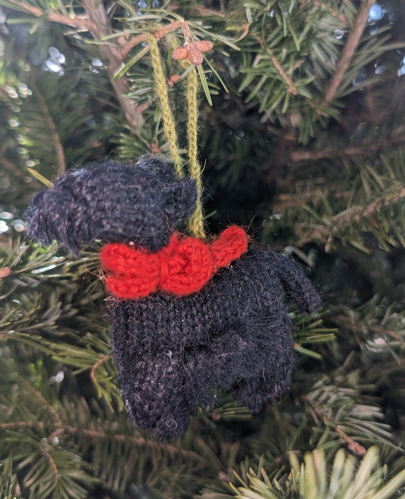 Hand-Knit Scottie Dog Christmas Ornament