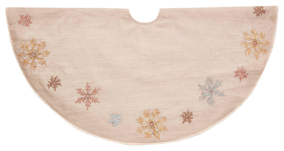 Pastel Snowflakes Christmas Tree Skirt in Natural Linen, 60"
