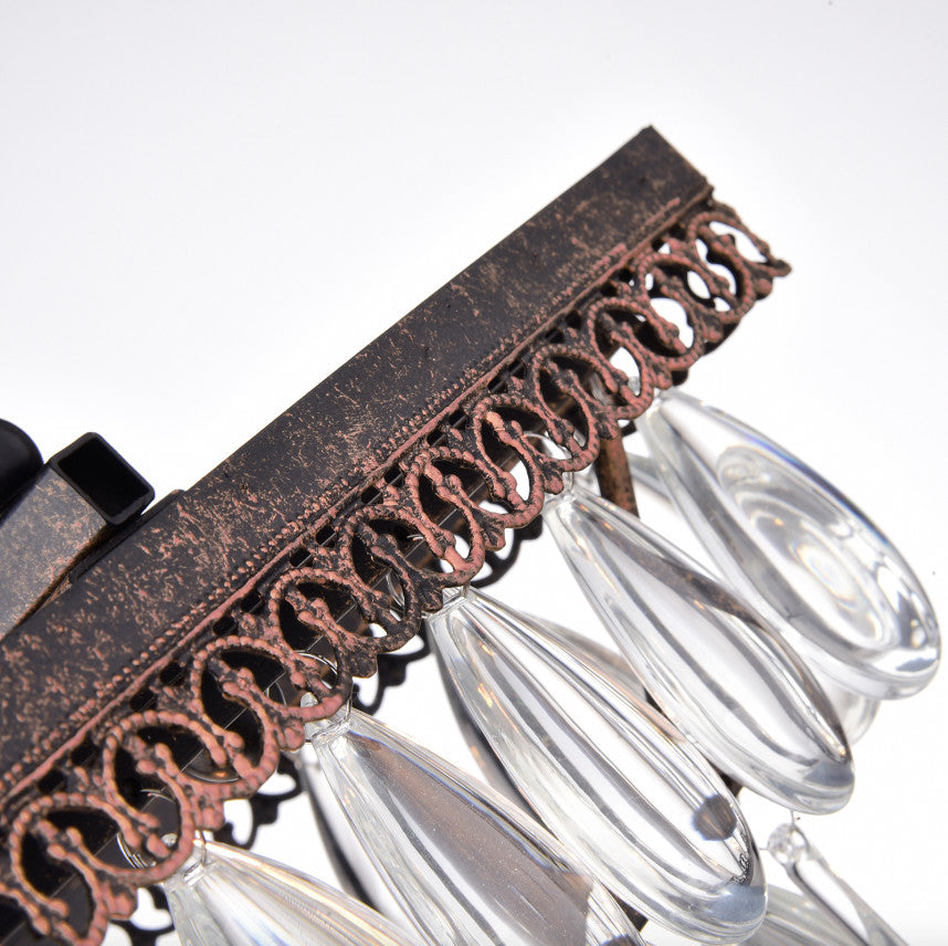 4-Light Antique Bronze Rectangular Crystal Chandelier Dining Room Fixture Glam