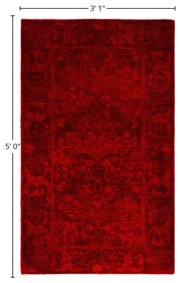 Overdyed One-of-a-Kind Hand-Knotted Area Rug Red, 3' 1" x 5' 0"