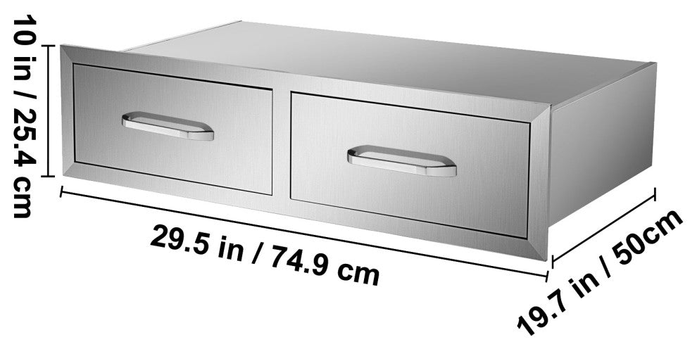Outdoor Kitchen Drawers 30" W x 10" H x 20" D Horizontal Double BBQ Access
