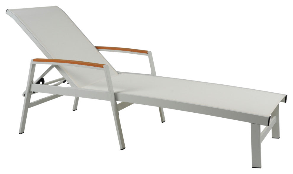 GDF Studio Outdoor Mesh and Aluminum Chaise Lounge, White, Single
