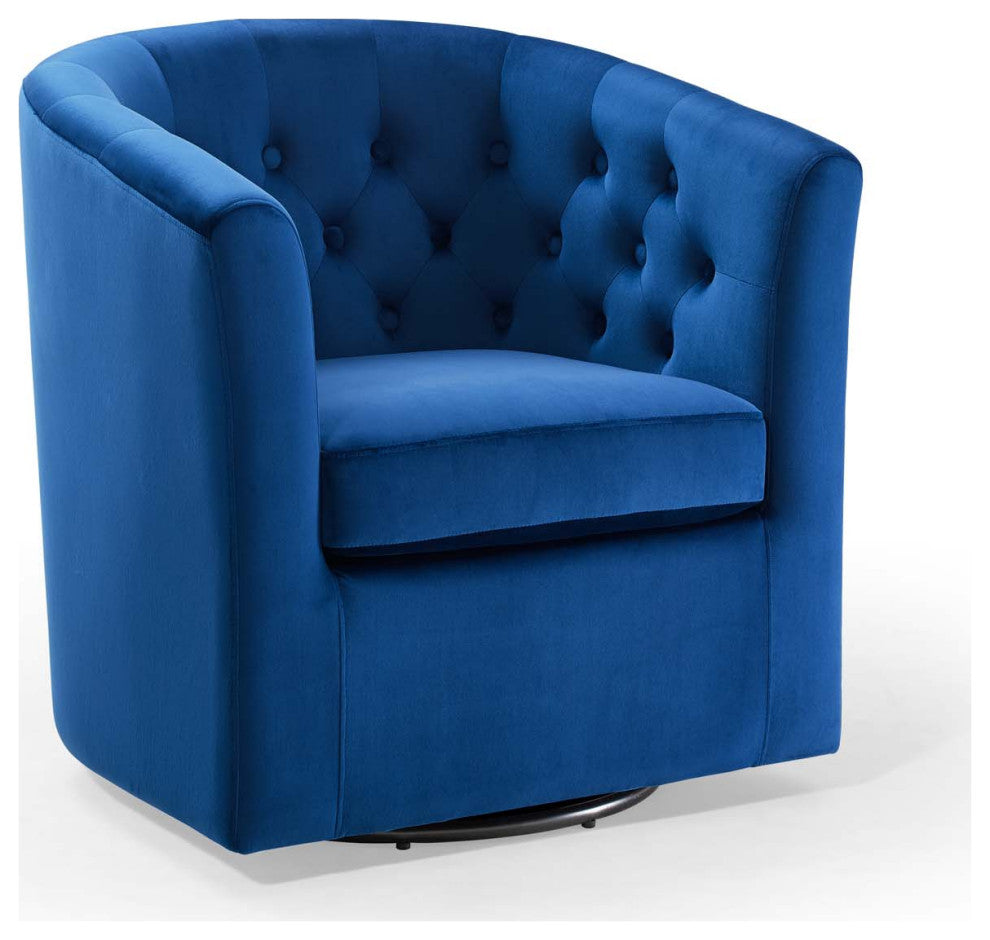 Prospect Tufted Performance Velvet Swivel Armchair - Navy