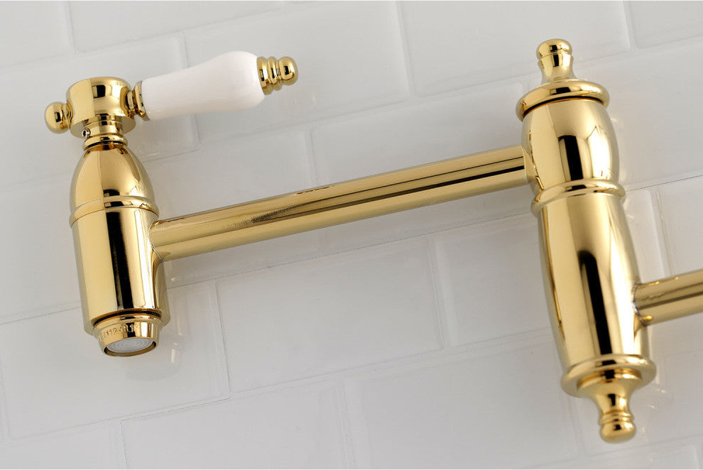 Kingston Brass Wall Mount Pot Filler Kitchen Faucet, Polished Brass
