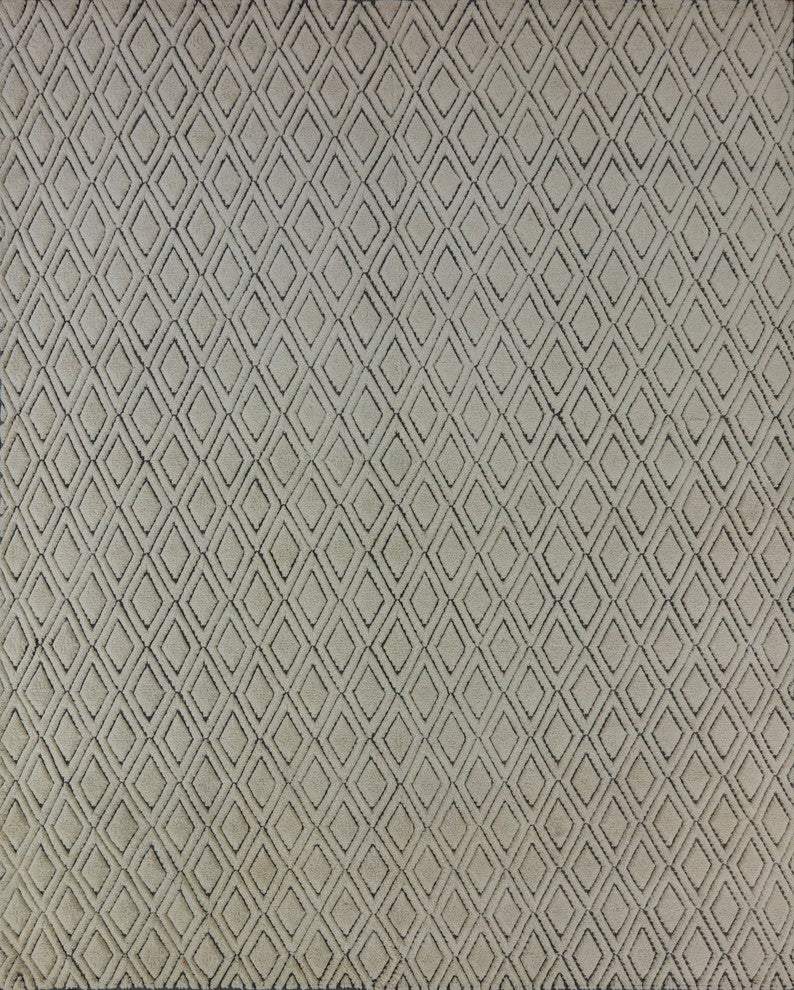 Berber Oriental Modern Moroccan Ivory Hand-Knotted Wool Rug, 8'x10'