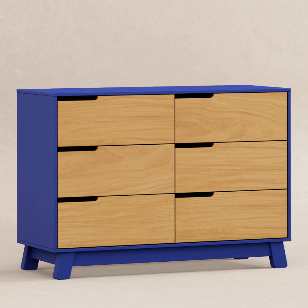 Hudson 6-Drawer Assembled Double Dresser, Cobalt and Honey
