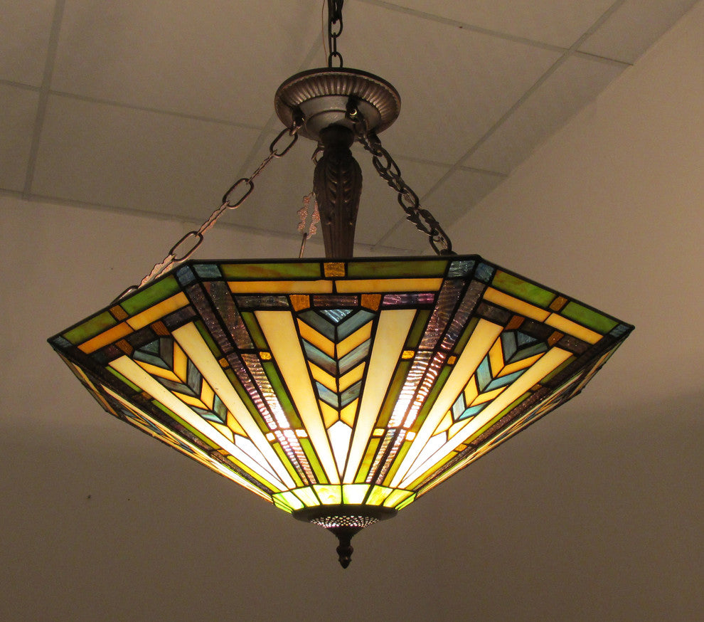 HARRISON, Tiffany-style 3 Light Inverted Ceiling Pendant, Fixture, 25" Shade