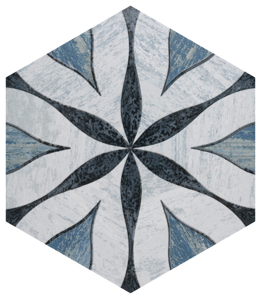 Cassis Hex Flower Black Porcelain Floor and Wall Tile