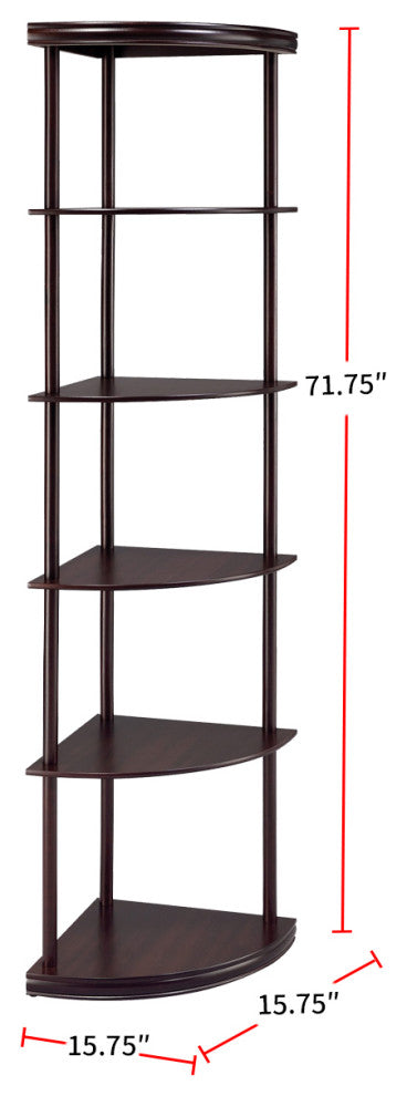 5-Shelf Corner Bookshelf, Cappuccino