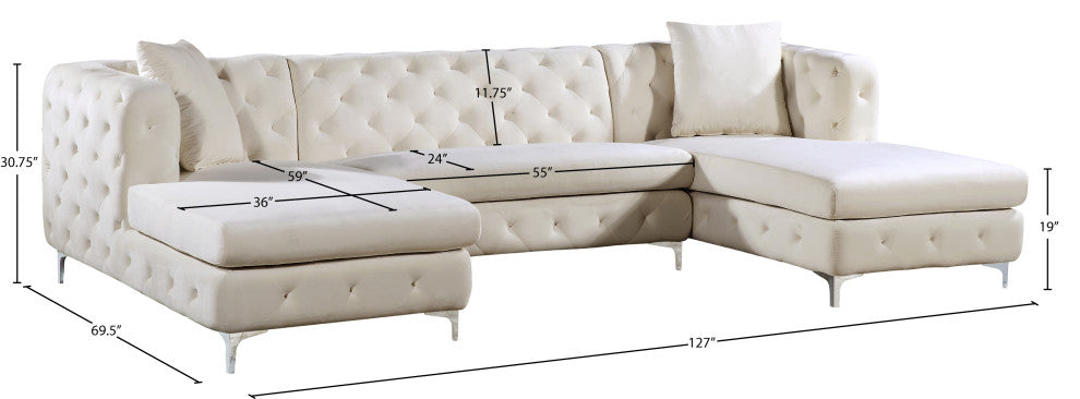 Gail Velvet 3-Piece Sectional, Cream