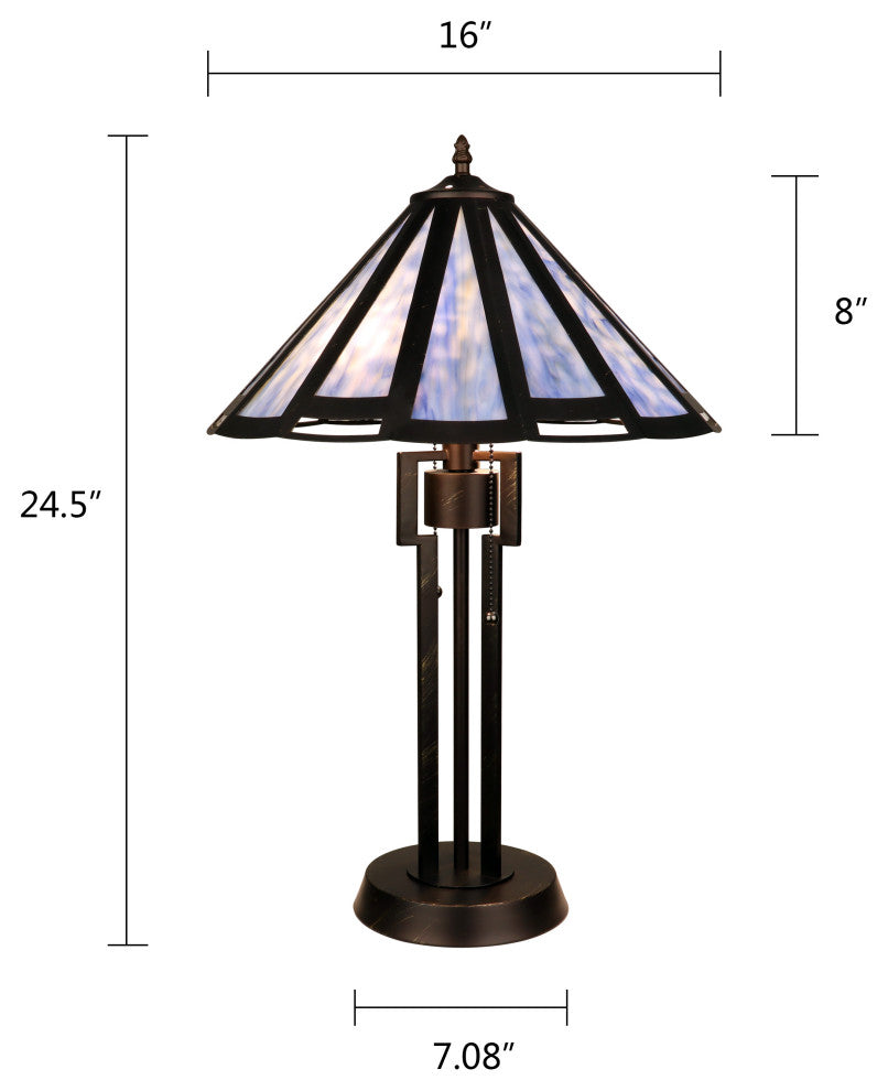 Retro Stained Glass 2-Light Table Lamp 18" Shade