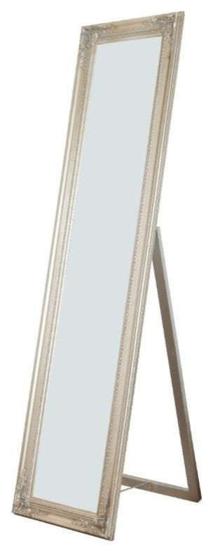 Standing Mirror With Decorative Design, Champagne Gold