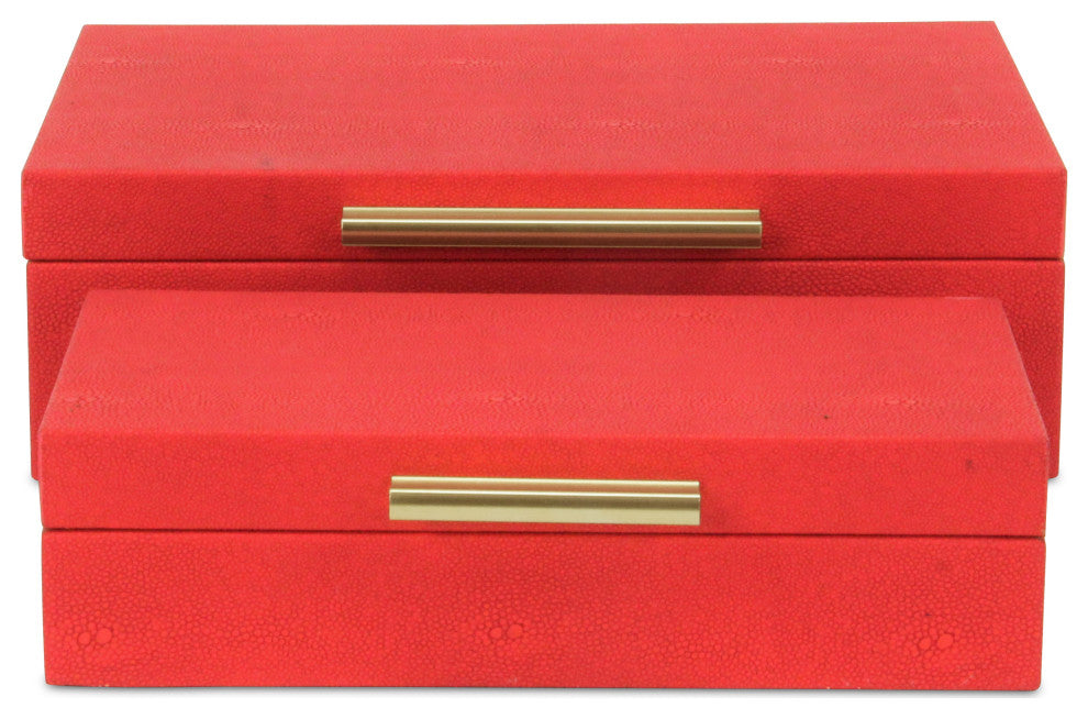 Lusan Rectangular Decorative Box Set, Red Faux Shagreen