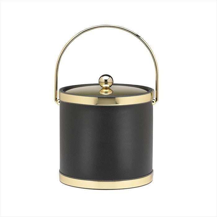 Kraftware Sophisticates Ice Bucket With Metal Cover, Black With Polished Gold