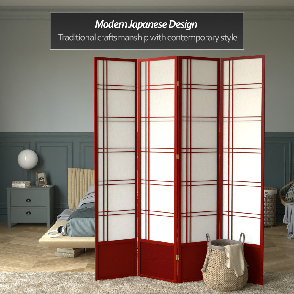 7' Tall Double Cross Shoji Screen, Rosewood, 4 Panels