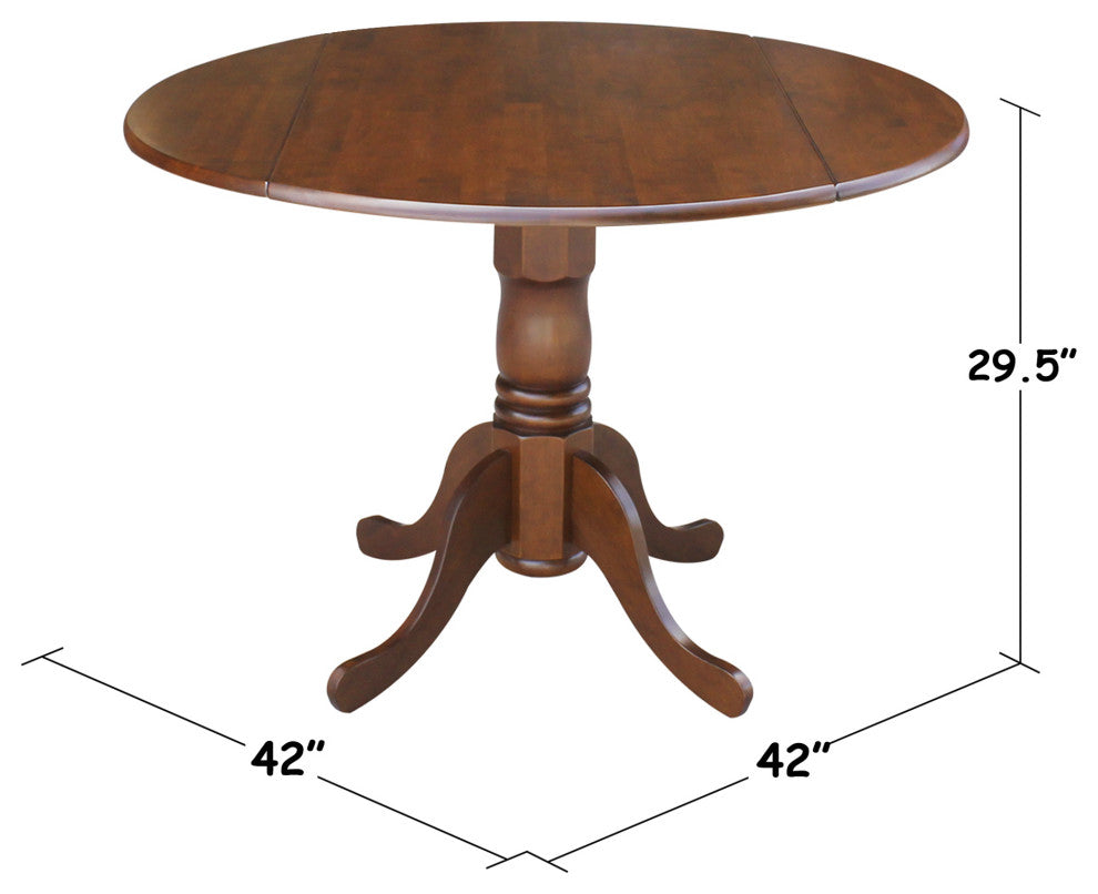 42" Round Dual Drop Leaf Pedestal Table, Espresso