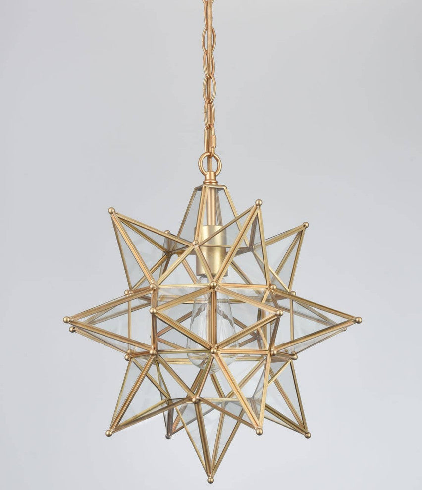 Modern Star Pendant Light, Brass, 16 Inch