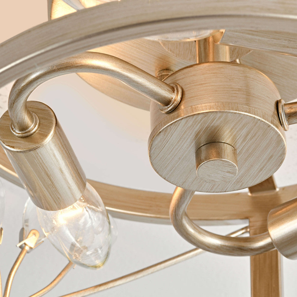 Daisy 3-Light Brushed Champagne Silver Metal Cage Drum Flush Mount