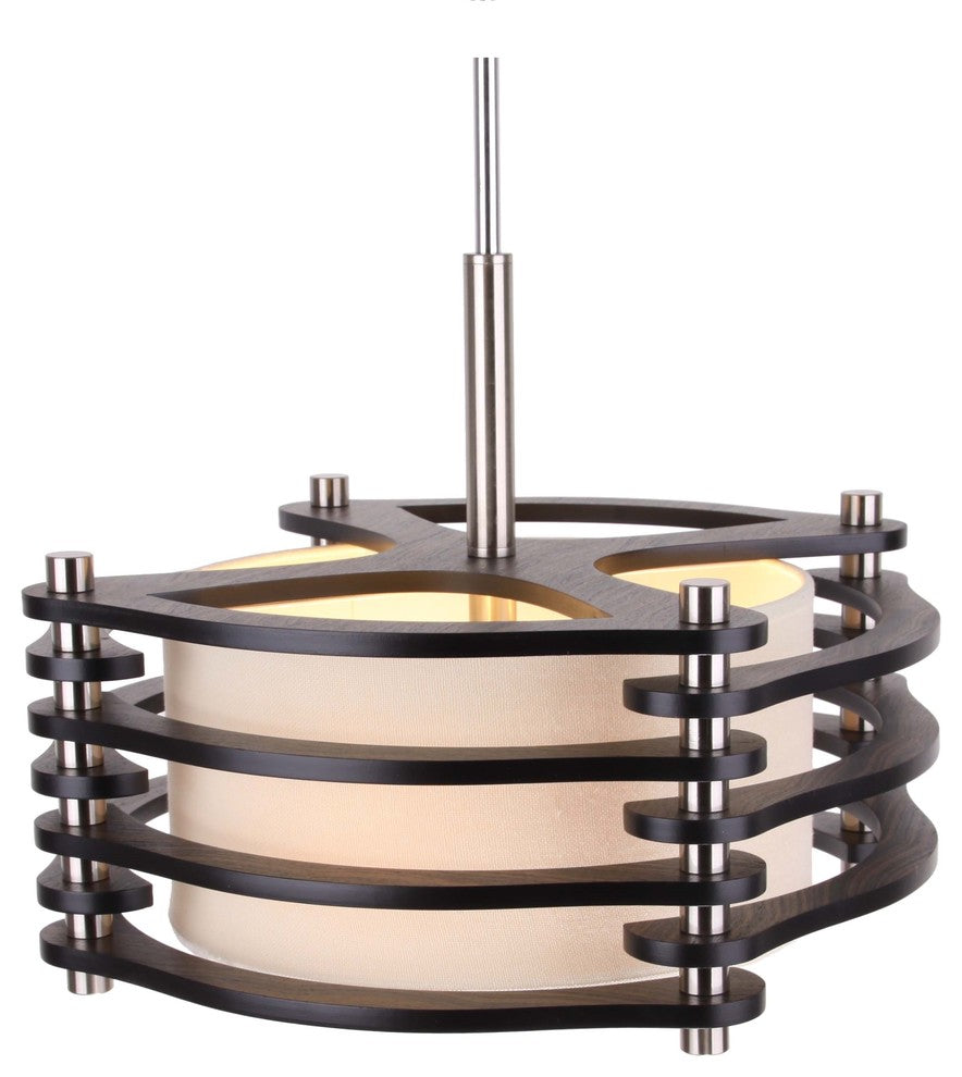 Steps 3-Light Wood and Fabric Pendant, Espresso