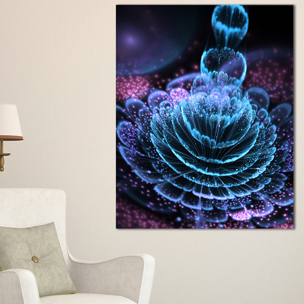 "Glossy Blue Purple Fractal Flower" Floral Wall Art Canvas, 16"x32"