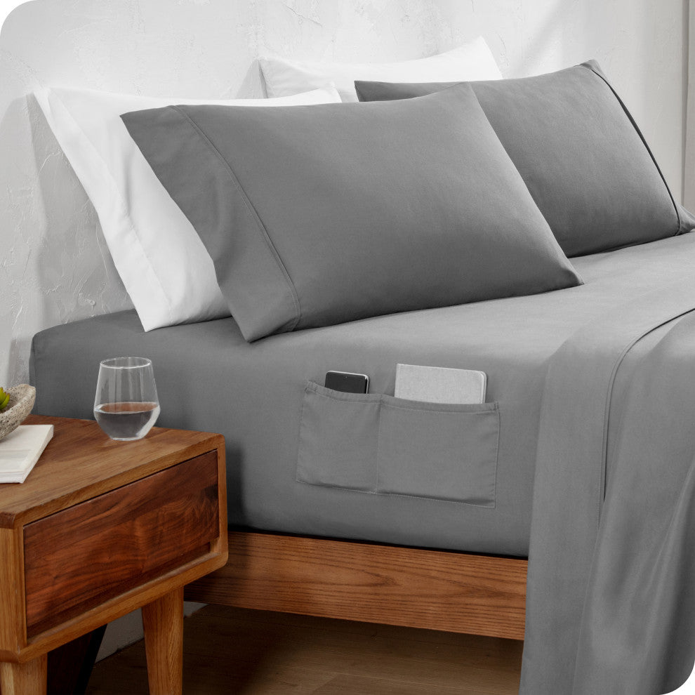 Side Pocket Sheet Set, 1800 Ultra-Soft Microfiber, Double, Gray, Cal King