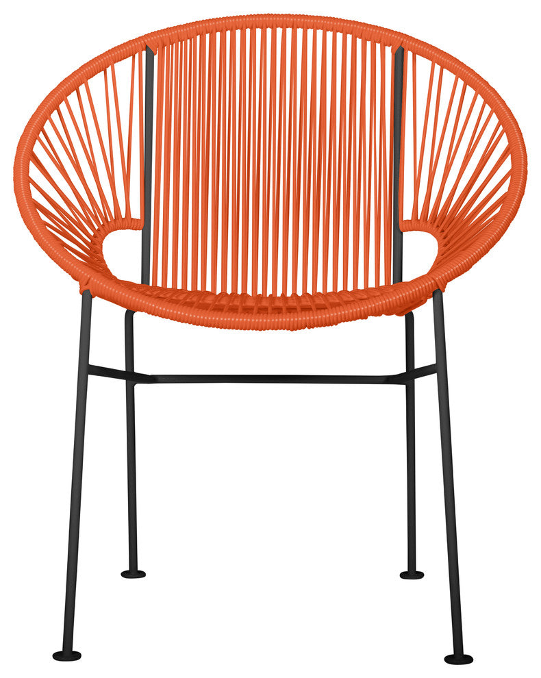 Concha Indoor/Outdoor Handmade Dining Chair, Orange Weave, Black Frame