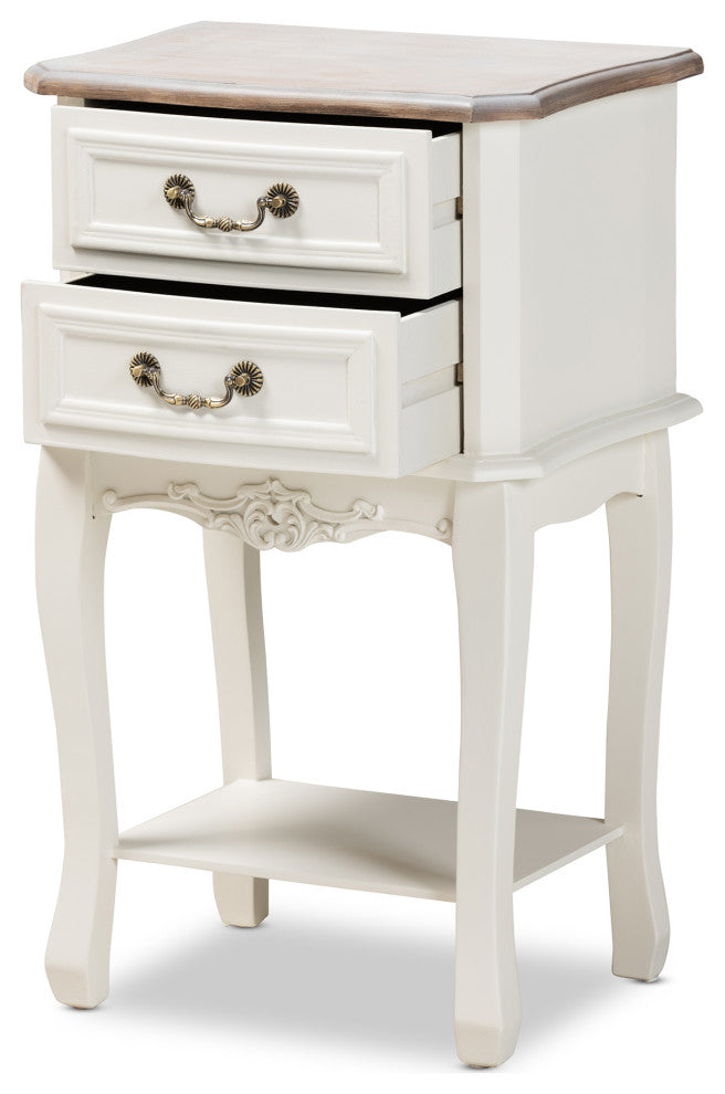Glannant Country Cottage Two-Tone White and Oak 2-Drawer Wood Nightstand
