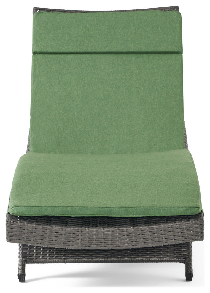 GDF Studio Nassau Outdoor Gray Wicker Chaise Lounge, Jungle Green Cushion